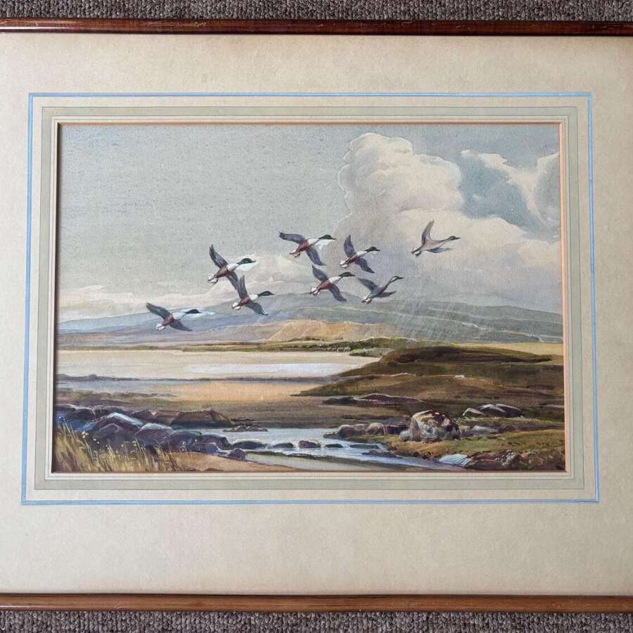 Henry Hughes Richardson &lsquo;Wild Fowl Rising&rsquo; Portmadoc North Wales Original Watercolour C.1960