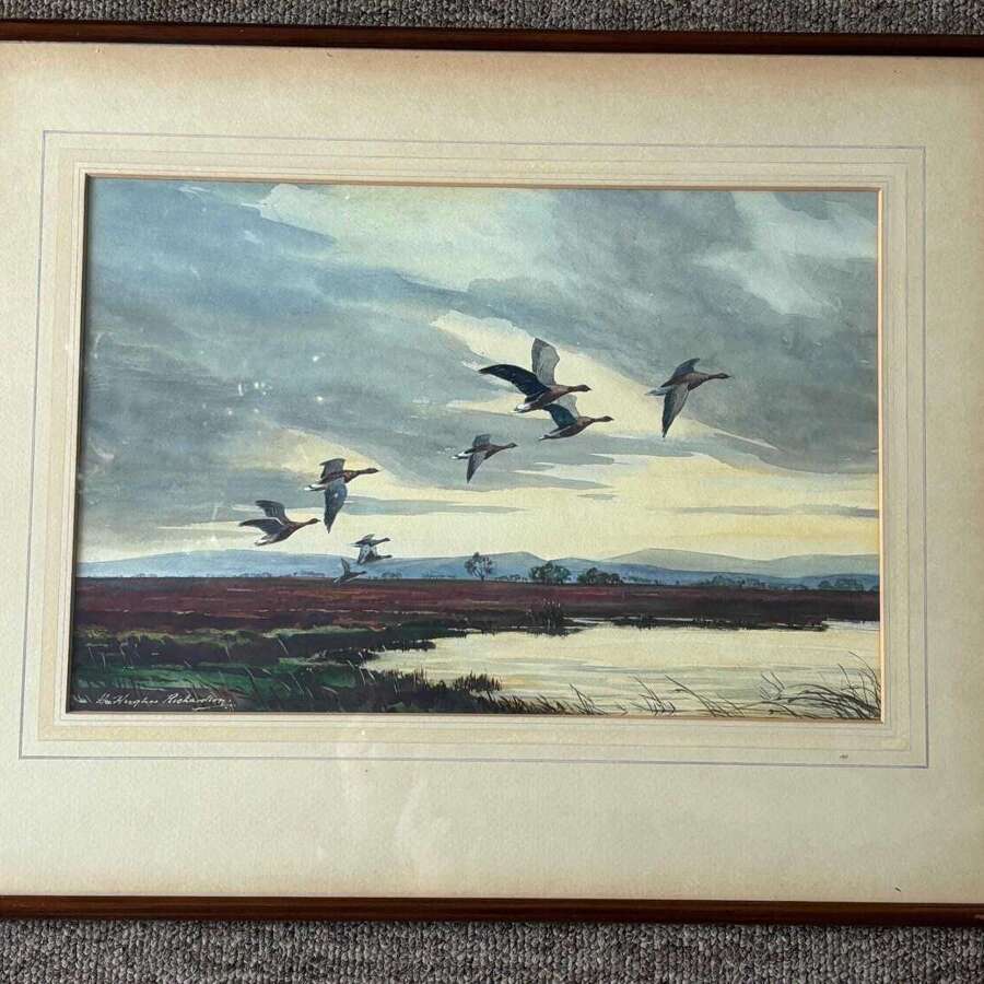 Henry Hughes Richardson &lsquo;Wild Geese In Flight&rsquo; Original Watercolour C.1960