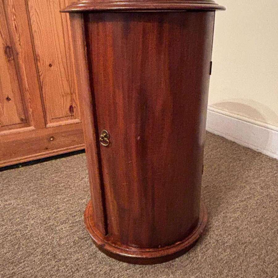 Antique Victorian Solid Mahogany Cylindrical Pot Bedside Cupboard Marble Top