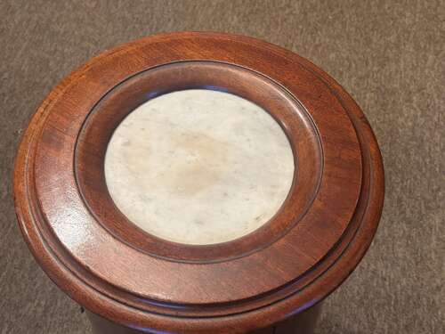 Antique Victorian Solid Mahogany Cylindrical Pot Bedside Cupboard Marble Top