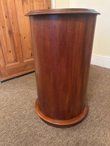 Antique Victorian Solid Mahogany Cylindrical Pot Bedside Cupboard Marble Top