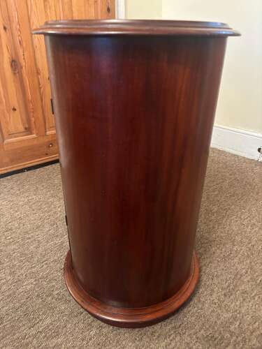 Antique Victorian Solid Mahogany Cylindrical Pot Bedside Cupboard Marble Top