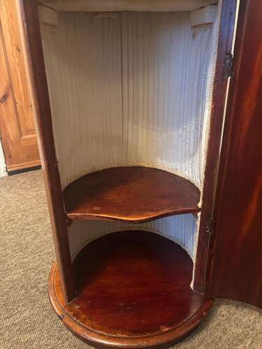 Antique Victorian Solid Mahogany Cylindrical Pot Bedside Cupboard Marble Top