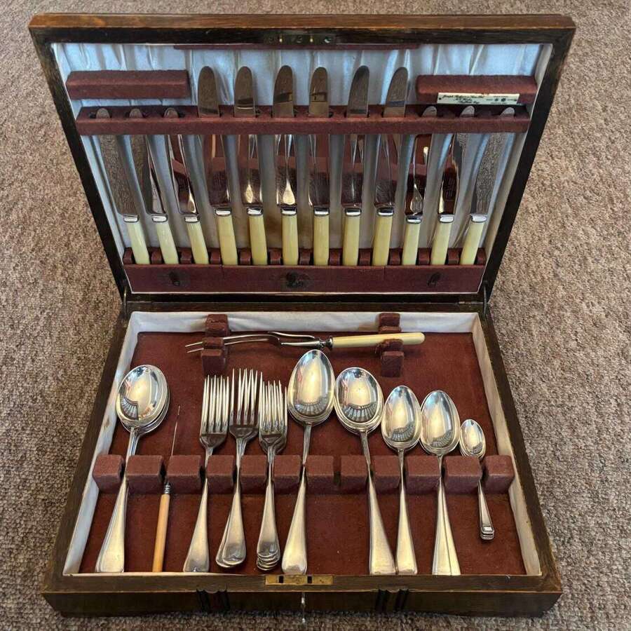 Joseph Rodgers %26 Sons Epns George V 6 Place Canteen Cutlery In Oak Box 41 Pieces
