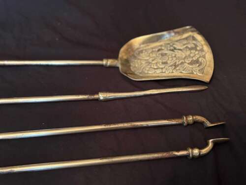 Large Antique Solid Brass Ball %26 Claw Fireside Companion / Tool Set