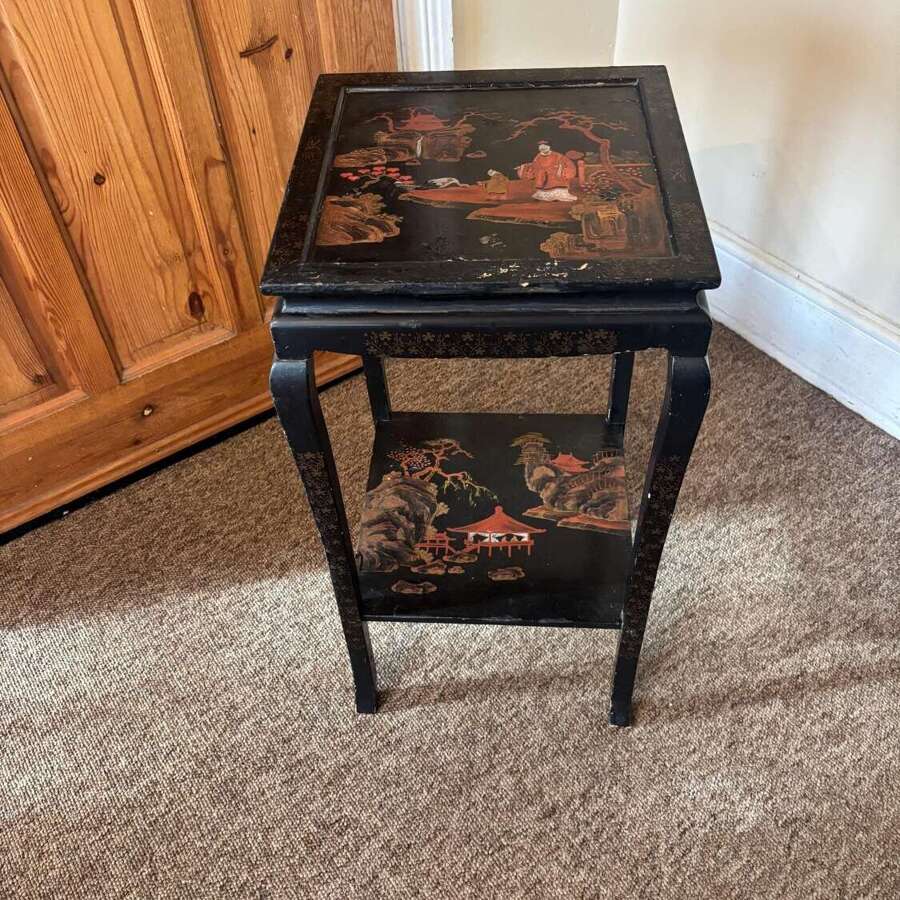 Antique Chinoiserie Hand Painted Side Table / Plant Stand Japanese Influence