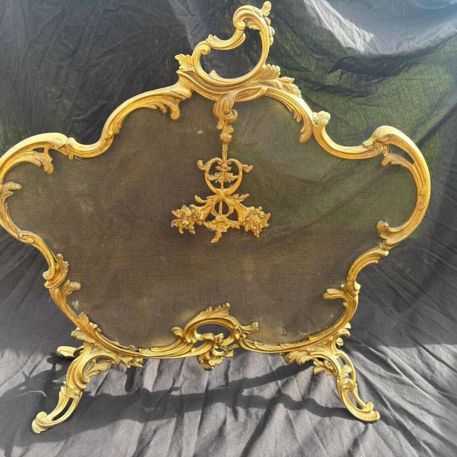 French Rococo Fireplace Spark Guard Antique Bronze Fire Screen Cherubs Fireplace