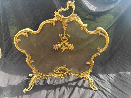 French Rococo Fireplace Spark Guard Antique Bronze Fire Screen Cherubs Fireplace