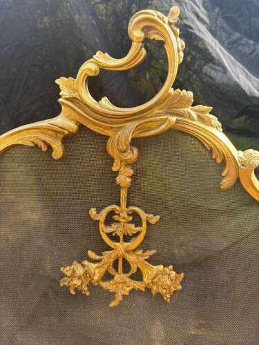French Rococo Fireplace Spark Guard Antique Bronze Fire Screen Cherubs Fireplace