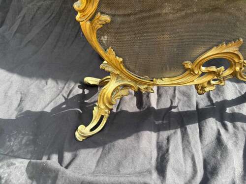 French Rococo Fireplace Spark Guard Antique Bronze Fire Screen Cherubs Fireplace