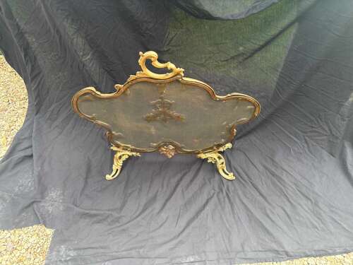 French Rococo Fireplace Spark Guard Antique Bronze Fire Screen Cherubs Fireplace