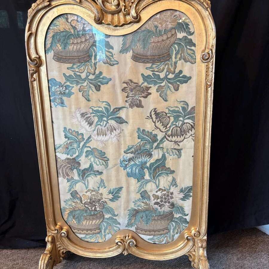 Antique French Georgian Period Tapestry Large Gilt Gesso Rocco Fire Screen Stand