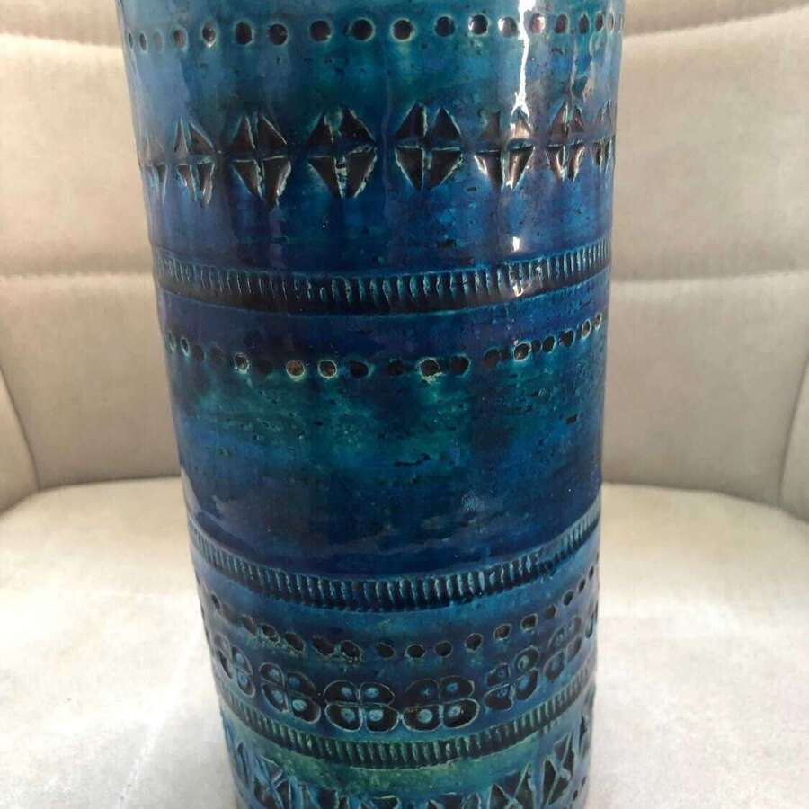 Aldo Londi For Bitossi Rimini Blue Italian Ceramic Slab Vase 1960s Vintage