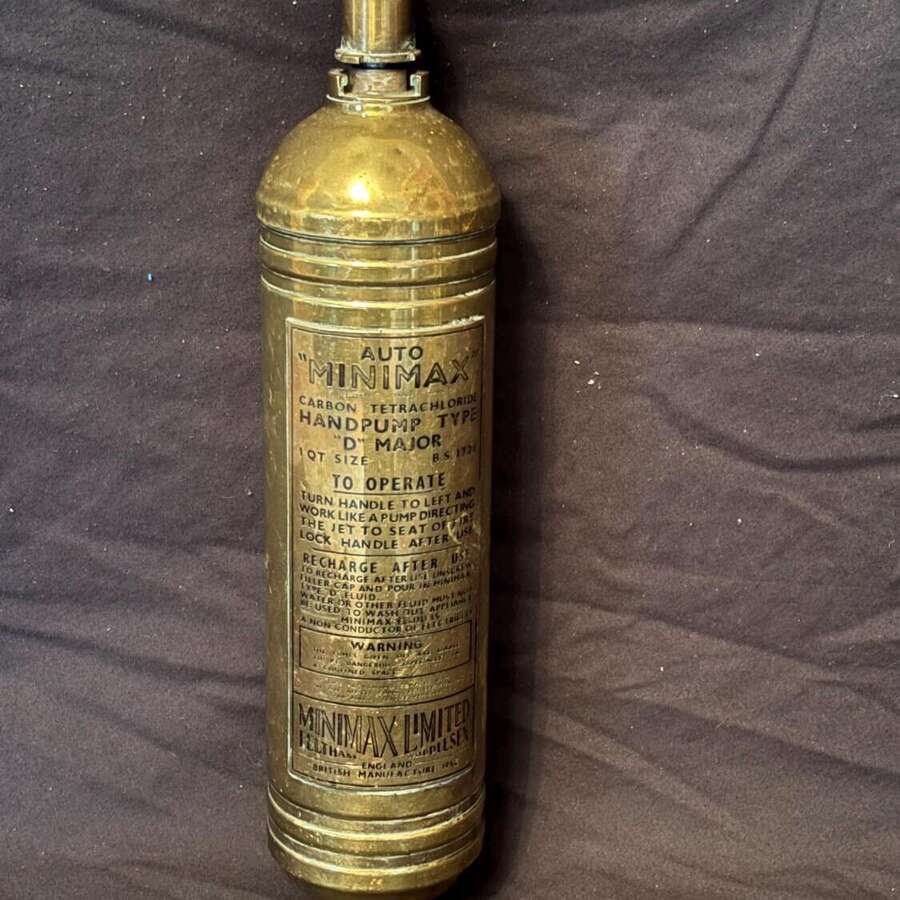 Vintage 1953 Auto Minimax Type "D" Major Fire Extinguisher Polished Metal Brass