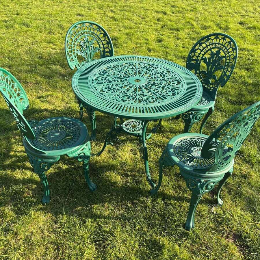Vintage Cast Aluminium Metal Table 4 Chairs Garden Patio Furniture Set