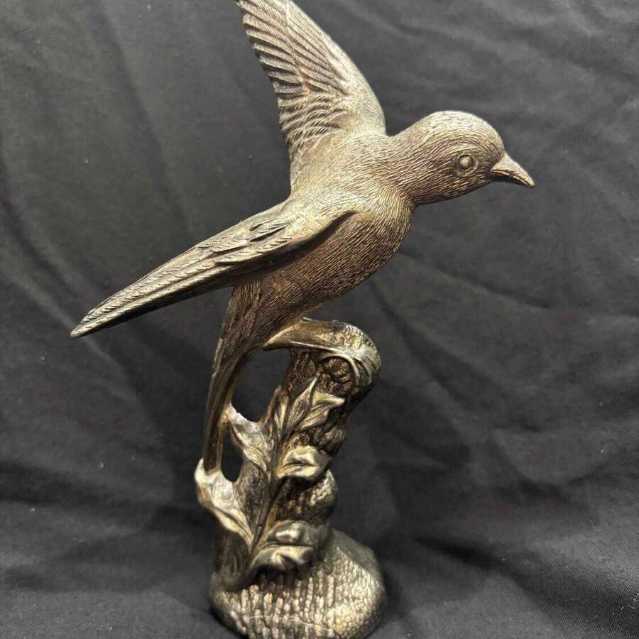 Antique Art Nouveau Cast White Metal Statue Of Swallow C 1900
