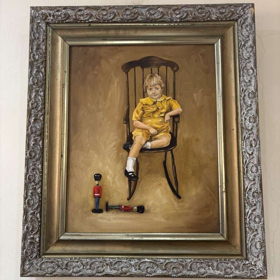 Oil Painting on Canvas Board of a Young Child titled "Dad" signed Susan Gunkel