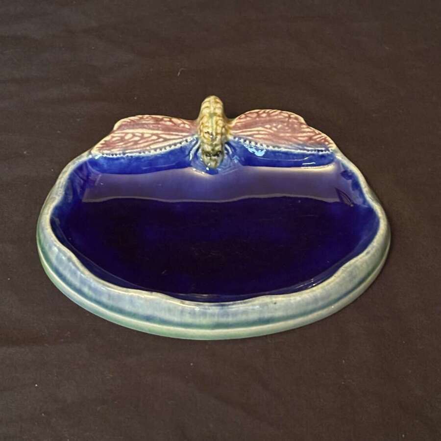 Royal Doulton soap dish Dragonfly antique majolica Stunning